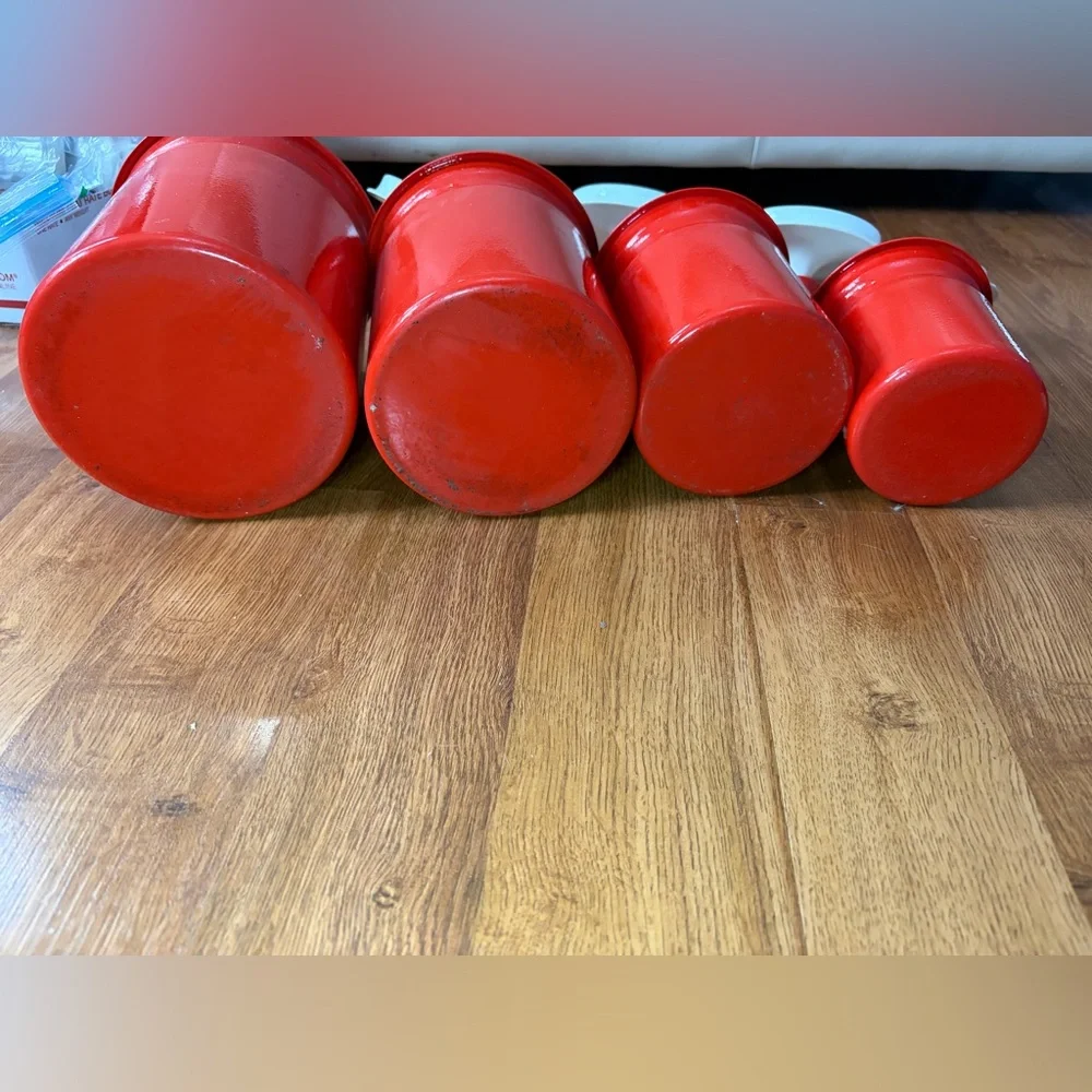 Vintage Kromex Orange Aluminum Canister Set 4 Pc Retro Mod Flower Power MCM
